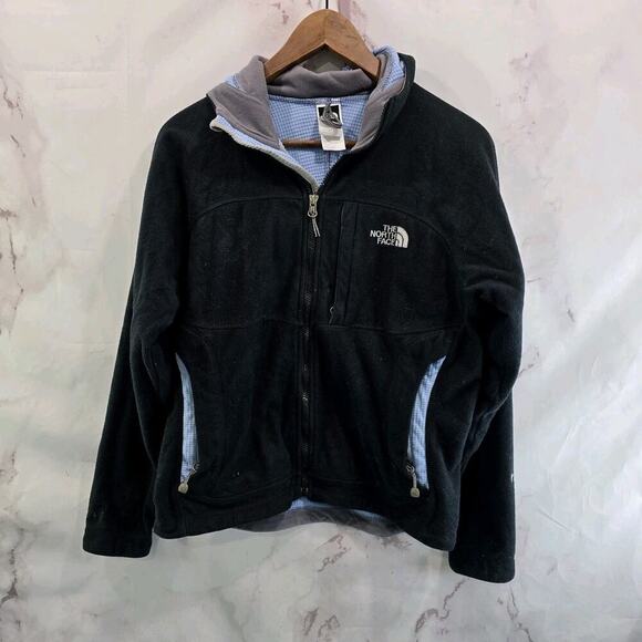 The North Face Jacket Women Small Black Blue Micro Grid Fleece Zip Hood Windwall - Picture 1 of 12